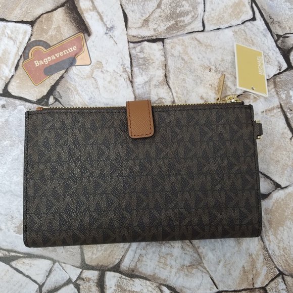 #bagsavenue new jet set travel large double zip wristlet brown michael kors - Picture 4 of 8